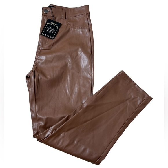 2/$30 Shinestar Brown High Waist Perfect Fit Faux Leather Vegan Skinny Pant XL - Picture 8 of 16